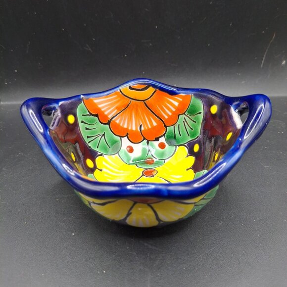 Hand-Painted Mexican Talavera Pottery Lead-Free Decorative Bowl Trinket Dish - Picture 3 of 8